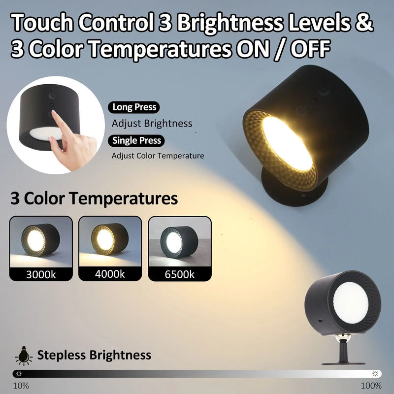 Bedside Brilliance: Touch-Controlled LED Wall Lamp, Rotatable, Portable