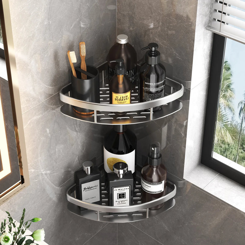 Aluminum Alloy Bathroom Shelf: No-Drill Storage Organizer