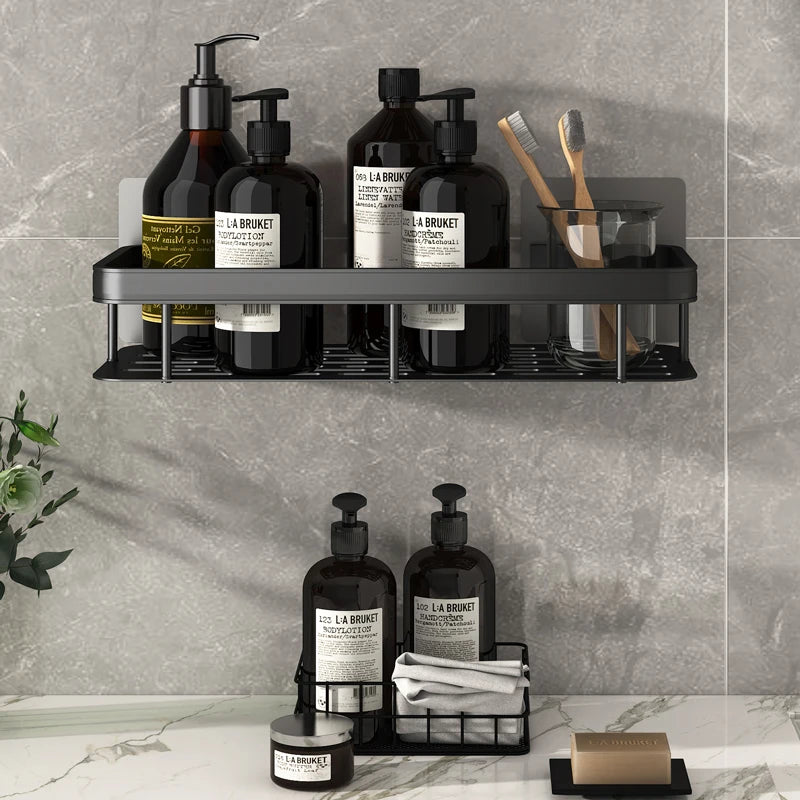 Aluminum Alloy Bathroom Shelf: No-Drill Storage Organizer